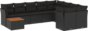 vidaXL 10 részes fekete polyrattan kerti ülőgarnitúra párnákkal
