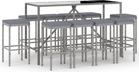 vidaXL 11 részes szürke polyrattan kerti bárszett párnákkal