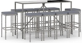 vidaXL 11 részes szürke polyrattan kerti bárszett párnákkal