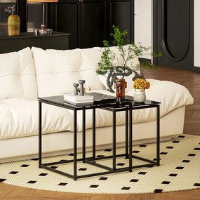 HOMCOM Dohányzóasztal 2 db-os kisasztal szett, modern dizájn, rakásolható, üvegasztal, fekete