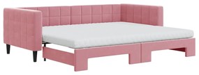 rózsaszín kihúzható bársony heverő matraccal 90 x 200 cm