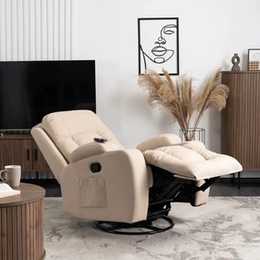 Elektromosan Vezérelhető Masszázsfunkciós Relaxfotel Bézs Szövet Kárpittal. BOX 2