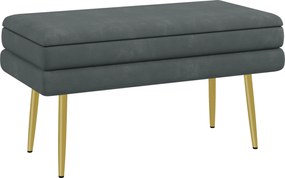 HOMCOM Párnázott Tárolópad Velúrhatású, Fém Lábakkal, Tárolópad Nappaliba, Hálószobába, Előszobába Szürke, 79,5 x 37,5 x 43 cm | Aosom