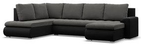 Tokio U sarokkanapé, 3 ágyneműtartóval, bársony + műbőr, baloldali, szürke - fekete