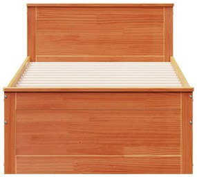 barna tömör fenyőfa fejtámlás ágykeret matrac nélkül 75x190 cm