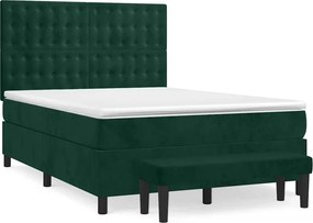 vidaXL sötétzöld bársony rugós ágy matraccal 140x190 cm