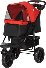 PawHut Összecsukható Kutyakocsi Kisméretű Kutyák Számára 3 Kerekes Fém Ablakok, Kosár és Biztonsági Pántok, Teherbírás: 25 kg, Méret: 109.5x57.5x106.5