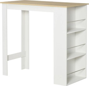 HOMCOM Bárasztal Bistro Asztal Étkező Asztal Magas Asztal 3 Oldalsó Polccal és Fából készült Kialakítás 50 kg Teherbírás 112x57x106 cm Fehér | Aosom