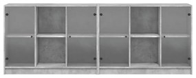 betonszürke szerelt fa könyvespolc ajtókkal 204x37x75 cm