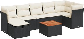 vidaXL 8 részes fekete polyrattan kerti ülőgarnitúra párnákkal