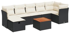 vidaXL 8 részes fekete polyrattan kerti ülőgarnitúra párnákkal