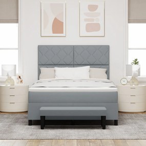 Boxspring ágy matraccal és pad állványos világosszürke 140x200 cm szövet