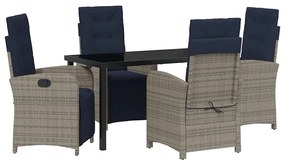 vidaXL Kert étkező szett párnával 5 pcs Szürke polirattan