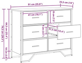 Fiókos Szekrény Kézműves Tölgy 91x35,5x74,5 cm Mérnöki Fa