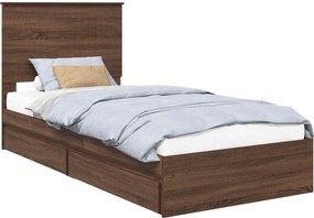 vidaXL Tárolós Ágy fejtámlával fiókkal Barna Tölgy 90 x 190 cm Faanyag