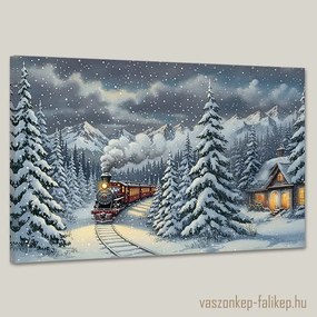 Gőzmozdony a téli éjszakában falikép – hangulatos prémium nyomat 60x40 cm