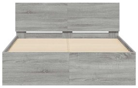 szürke sonoma színű ágykeret fejtámlával és LED-del 135x190 cm
