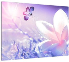 Kép - Pillangó érkezése a virágra (üvegen) (70x50 cm)