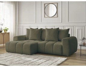 Khaki buklé kinyitható-tárolóhelyes sarokkanapé (bal oldali-heverő résszel) Roxelane – Bobochic Paris