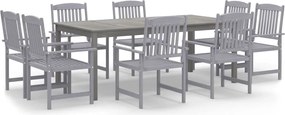 vidaXL 9 részes szürke tömör akácfa kerti étkezőgarnitúra