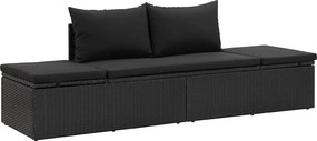 vidaXL fekete polyrattan napozóágy párnákkal