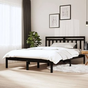 Fekete tömör fa ágykeret 150 x 200 cm (5FT King Size)