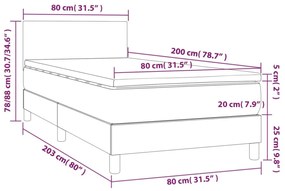 sötétkék bársony rugós és LED-es ágy matraccal 80 x 200 cm