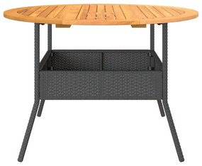fekete polyrattan kerti asztal akácfa lappal Ø110 x 71 cm