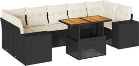 vidaXL 8 részes fekete polyrattan kerti ülőgarnitúra párnákkal