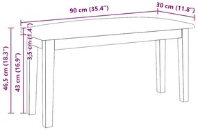 fehér tömörfa gumiból pad 90 cm
