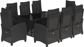 vidaXL 9 részes fekete polyrattan kerti étkezőgarnitúra párnákkal