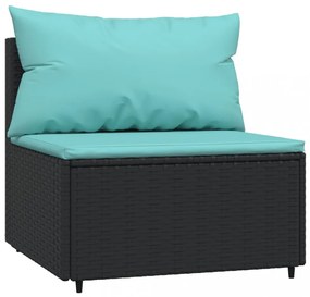 fekete polyrattan kerti középső kanapé párnákkal