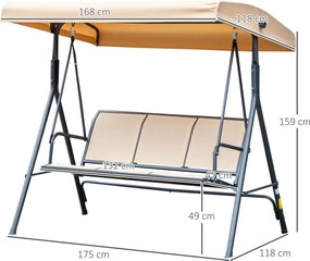 Outsunny 3-Fős Kerti Hintaágyszék Kiváló Kényelemmel, Állítható Tetődőlés, Ergonomikus Acél Epoxi Textilén Bézs | Aosom