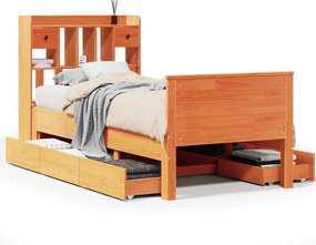 vidaXL barna tömör fenyőfa könyvespolcos ágy matrac nélkül 75 x 190 cm