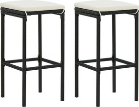 vidaXL 2 db fekete polyrattan bárszék párnával
