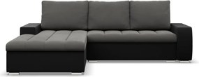 Toronto sarokkanapé, 2 ágyneműtartóval, bársony + műbőr, baloldali, szürke - fekete