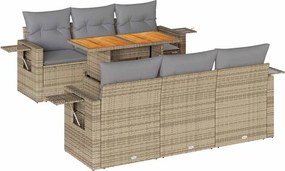 vidaXL 7 részes bézs polyrattan kerti ülőgarnitúra párnákkal