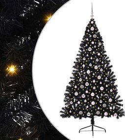 vidaXL Mesterséges, előre világított karácsonyi fa Fekete 210 cm PVC