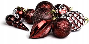 Piros karácsonyfa díszek, 28 darabos készlet