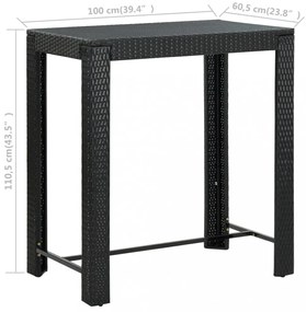 fekete polyrattan kerti bárasztal 100 x 60,5 x 110,5 cm