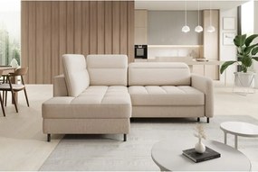 Bézs bársony kinyitható-tárolóhelyes sarokkanapé (bal oldali-L alakú) Barea – ELTAP