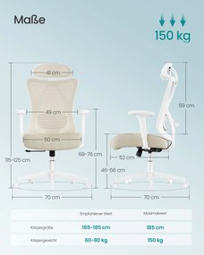 SONGMICS ergonomikus irodai szék, magasságállítható, fehér-bézs