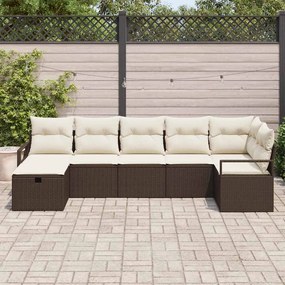 Kerti Kanapé Szett 7 pcs Barna és krémszínű 287 x 122 x 85 cm