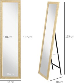 HOMCOM Téglalap alakú tükör falra, állványra vagy asztalra fából készült kerettel nappaliba, hálószobába 37 x 157 cm Természetes fa | Aosom