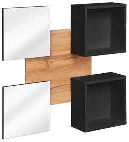 Tükörpanel függesztett polcokkal Enderly (wotan tölgy + fekete). 1097609