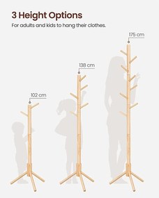 Tömör fa kabáttartó 8 kampóval 175cm magas