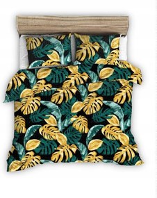 Ágyneműhuzat kéregből 180x200 fekete-zöld arany egzotikus levelekkel