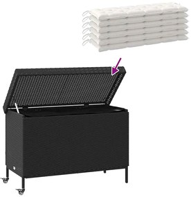 fekete polyrattan kerti tárolóláda kerekekkel 110x55x73 cm