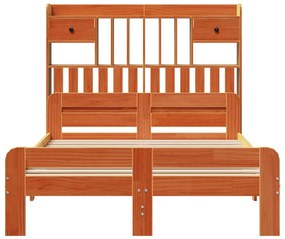 barna tömör fenyőfa könyvespolcos ágy matrac nélkül 135 x 190cm