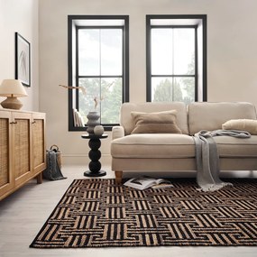 Fekete-natúr színű kézi szövésű jutakeverék szőnyeg 200x290 cm Meander Jute – Flair Rugs